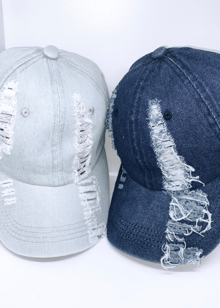Distressed Denim Cap