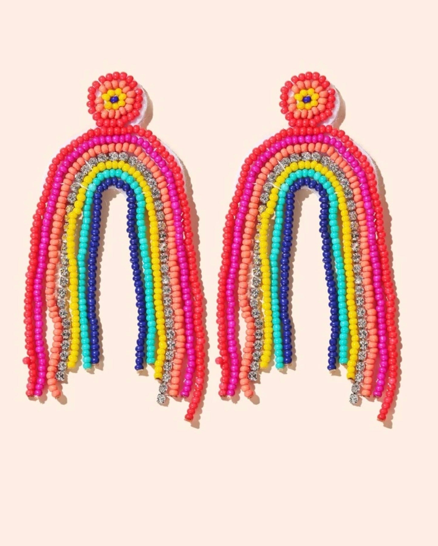 Beaded Rainbow Tassel Earrings