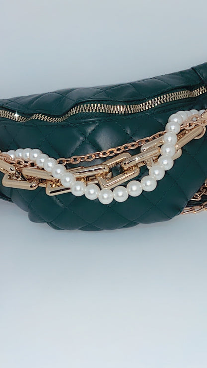 Faux Pearl & Chain Quilted Fanny (2 color options)