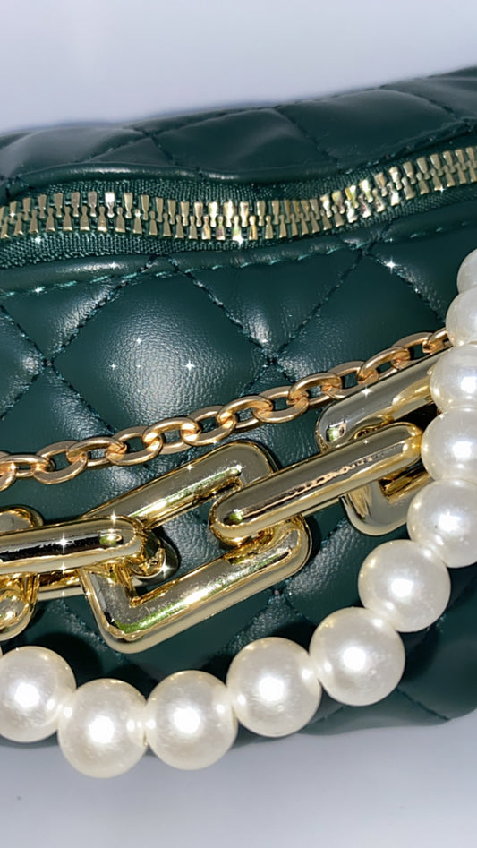 Faux Pearl & Chain Quilted Fanny (2 color options)